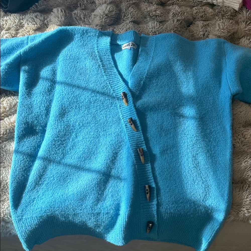 Lane 201 Oversized Blue Button-Up Sweater